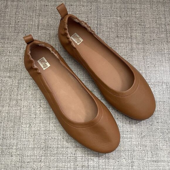 FitFlop Allegro Leather Ballet Flats Size 7.5 Brown Tan NEW Casual Comfort - Picture 2 of 9